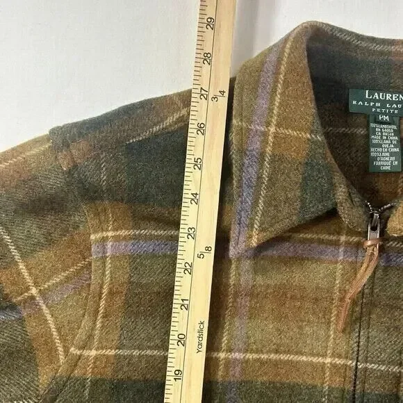 Lauren Ralph Lauren 100% Lambswool Plaid Zip Up Jacket Women’s Petite Me… - Picture 11 of 14